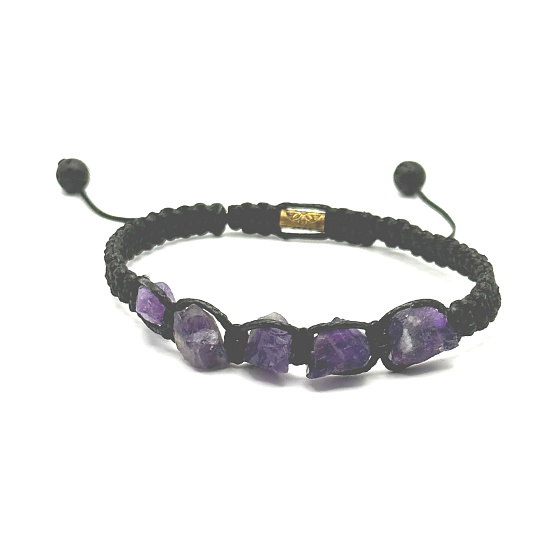 Ametyst surový náramek přírodní kámen, ručně pletený, nastavitelná velikost, kámen králů a biskupů