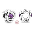 Charm Sterlingové stříbro 925 Nekonečný kruh věčnosti únor, znamení zvěrokruhu, fialový korálek na náramek