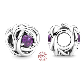 Charm Nekonečný kruh věčnosti únor, znamení zvěrokruhu, fialový korálek na náramek