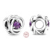 Charm Sterlingové stříbro 925 Nekonečný kruh věčnosti únor, znamení zvěrokruhu, fialový korálek na náramek