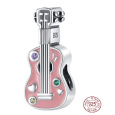 Charm Sterlingové stříbro 925 Kytara růžová, korálek na náramek zájmy