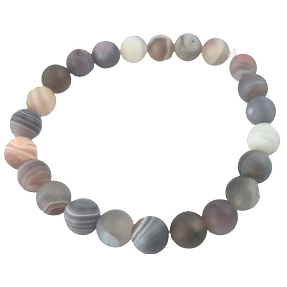 Achát Botswana – šedý matný elastický náramek z přírodního kamene, kuličky 8 mm, obvod 16–17 cm, symbolizuje úspěch