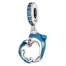 Charm Delfín na vlně ve tvaru srdce, přívěsek na náramek moře Charm Delfín na vlně ve tvaru srdce, přívěsek na náramek moře