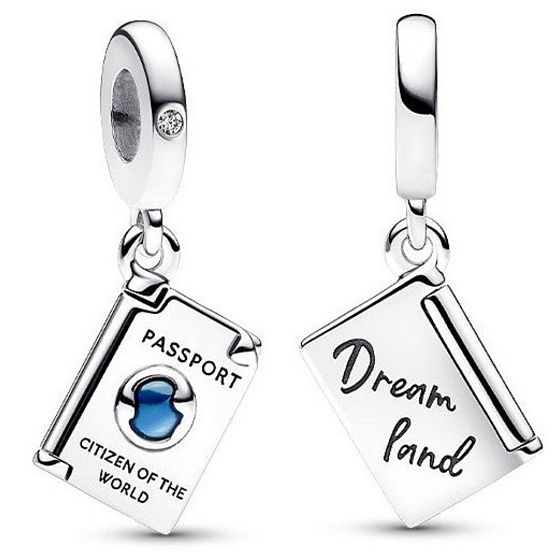 Charm Cestovní pas se zirkonií, otevíratelný přívěsek na náramek cestování