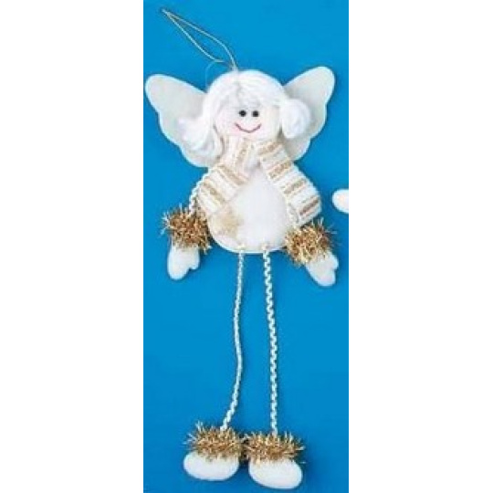 Anděl krémový s dlouhýma nožkama na zavěšení 21 cm