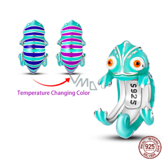 Charm Sterlingové stříbro 925 Chameleon, mění barvu na teplo, korálek na náramek zvíře