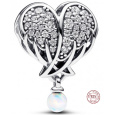 Charm Sterlingové stříbro 925 Třpytivá andělská křídla jako srdce, korálek na náramek symbol