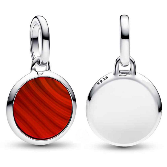 Charm Mini medailon - Achát červený imitace, přívěsek na náramek symbol