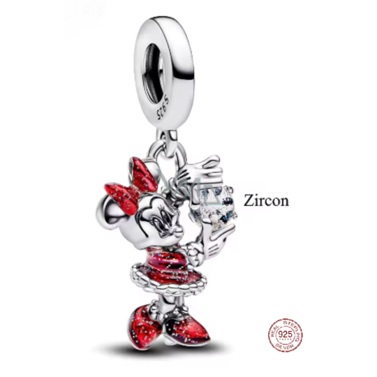 Charm Sterlingové stříbro 925 Disney Minnie Mouse se zirkonem a mašlí, přívěsek na náramek film Charm Sterlingové stříbro 925 Disney Minnie Mouse se zirkonem a mašlí, přívěsek na náramek film