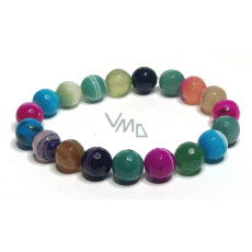 Achát pestrobarevný fazet čakrový náramek elastický přírodní kámen, kulička 10 mm / 16 - 17 cm, klid - ochrana - síla - harmonie