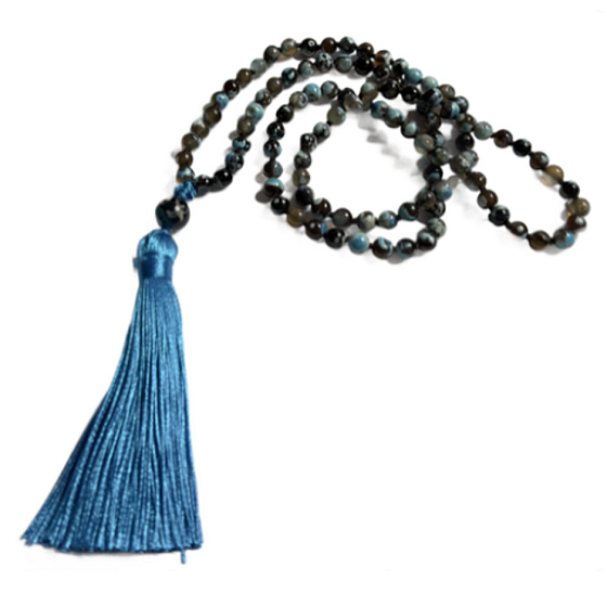 108 Mala Achát modrý náhrdelník, meditační šperk, přírodní kámen vázaný, elastický, korálek 6 mm