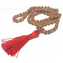 108 Mala Shiva Rudraksha, meditační šperk, přírodní indická semínka, vázaný, elastický, ruční výroba, střapec 8 cm, korálek 7-8 mm