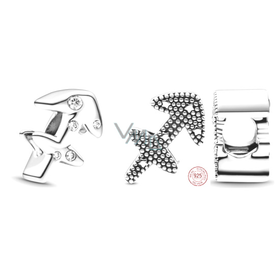 Charm Sterlingové stříbro 925 znamení zvěrokruhu Třpytivý Střelec, korálek na náramek Charm Sterlingové stříbro 925 znamení zvěrokruhu Třpytivý Střelec, korálek na náramek