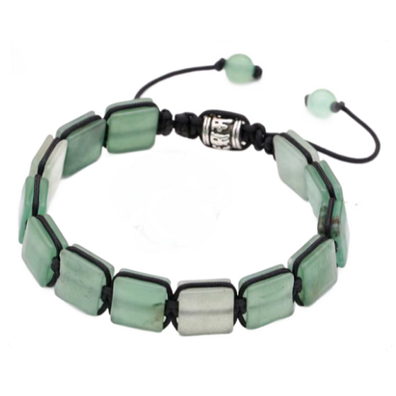 Zelený náramek z přírodního kamene avanturinu – pletený styl s posuvným zapínáním, rozměry kamenů 10 x 10 x 5 mm, délka 18,5 cm, kámen štěstí.