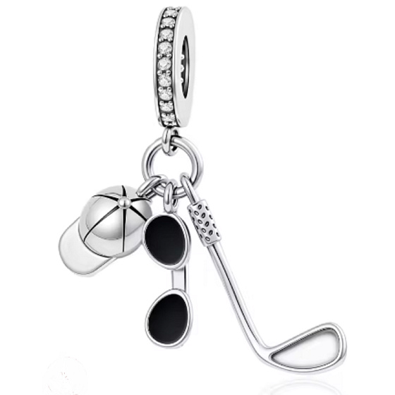 přívěsek Golfová vášeň 3v1 - hůl, brýle, čepice ze stříbra 925