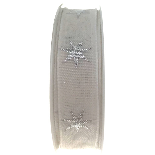 Ditipo Stuha látková s drátkem bílá stříbrné hvězdy 4 m x 15 mm