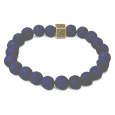 Láva ocelově modrá s královskou mantrou Óm, náramek elastický přírodní kámen, kulička 8 mm / 16 - 17 cm, zrozen ze čtyř živlů