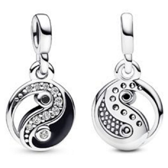 Charm Mini medailon - Jin a Jang, třpytivý, přívěsek na náramek symbol