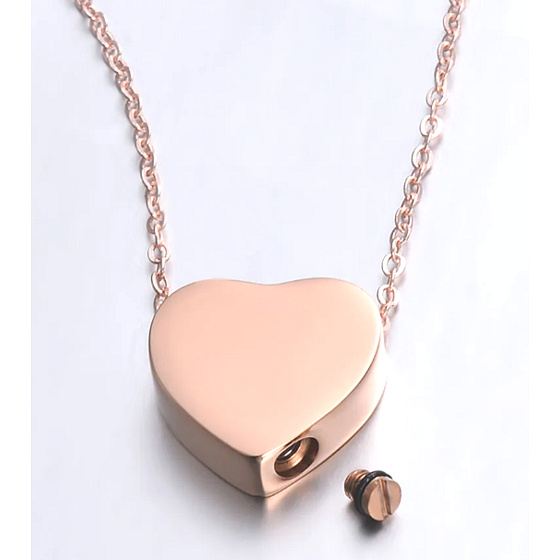 Pamětní, pietní urnový přívěsek, Srdce růžové zlato voděodolné, nerezová ocel