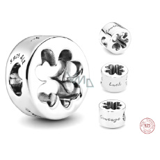 Charm Sterlingové stříbro 925 Vystřižený čtyřlístek - Štěstí a Odvaha, korálek na náramek příroda