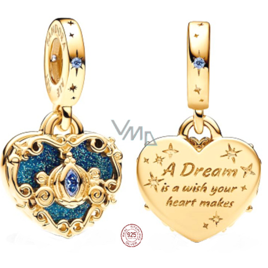 Charm Sterlingové stříbro 925 Disney Popelka s kočárkem a srdcem, přívěsek na náramek film Charm Sterlingové stříbro 925 Disney Popelka s kočárkem a srdcem, přívěsek na náramek film