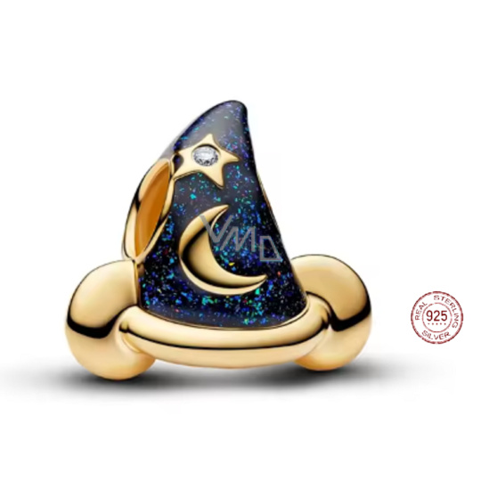 Charm Sterlingové stříbro 925 Kouzelnický klobouk, Přívěsek plný magie pozlaceno, korálek na náramek symbol