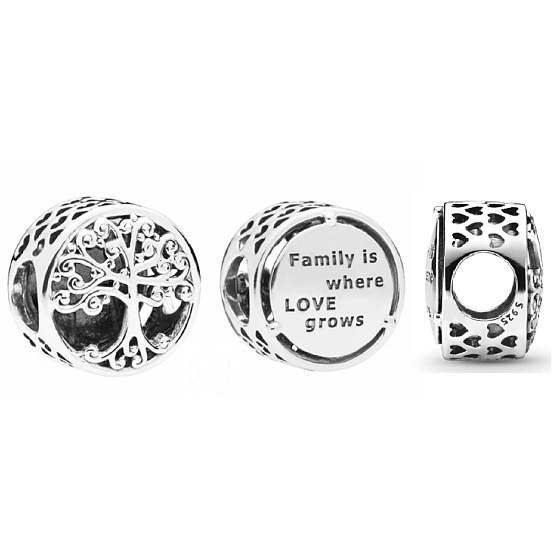 Charm Strom života - rodina je tam, kde roste láska, korálek na náramek rodina