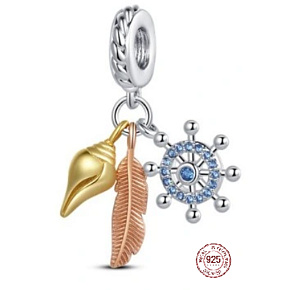 Charm Ochranný amulet, kotva, kormidlo, peříčko, mušle 3v1, přívěsek na náramek moře