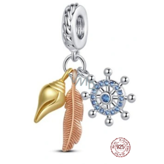 Charm Sterlingové stříbro 925 Ochranný amulet, kotva, peříčko, mušle 3v1, přívěsek na náramek moře Charm Sterlingové stříbro 925 Ochranný amulet, kotva, peříčko, mušle 3v1, přívěsek na náramek moře