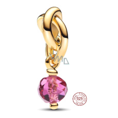 Charm Sterlingové stříbro 925 Propletený fazetovaný kruh věčnosti růžový, přívěsek na náramek symbol říjen