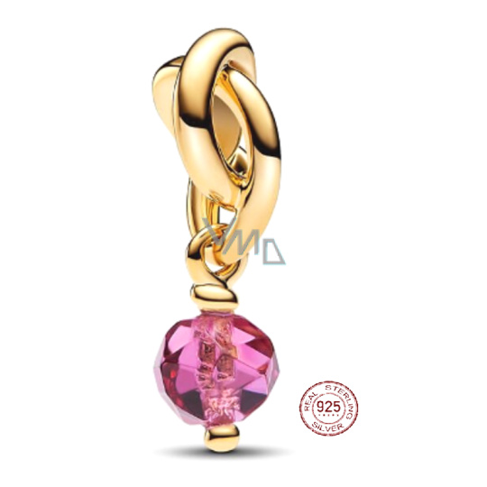 Charm Sterlingové stříbro 925 Propletený fazetovaný kruh věčnosti růžový, přívěsek na náramek symbol říjen Charm Sterlingové stříbro 925 Propletený fazetovaný kruh věčnosti růžový, přívěsek na náramek symbol říjen