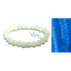 Jade Luminois Light Fosforeskující, modře svítí ve tmě, náramek elastický přírodní kámen, kulička 8 mm / 16 - 17 cm