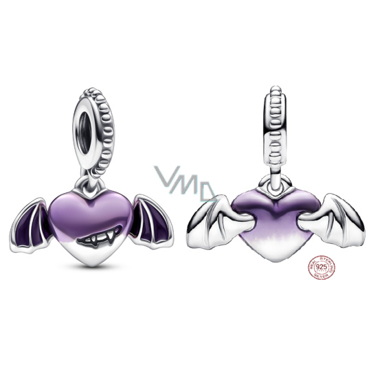 Charm Sterlingové stříbro 925 Upíří srdce s křídly, Vampír, přívěsek na náramek Halloween Charm Sterlingové stříbro 925 Upíří srdce s křídly, Vampír, přívěsek na náramek Halloween