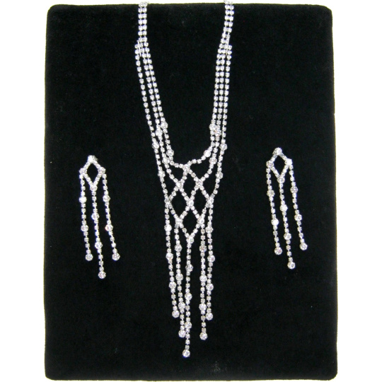 Náhrdelník stříbrný štras s kamínky 38 cm + náušnice 1 pár