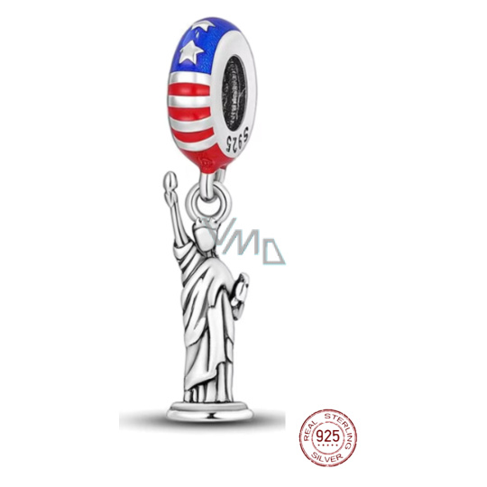 Charm Srebrny 925 USA Amerykańska flaga - Statua Wolności, zawieszka na bransoletkę podróżniczą