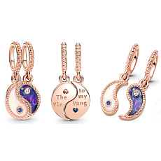 Charm Sterlingové stříbro 925 Jin & Jang, dělitelný 2v1, přívěsek na náramek, symbol