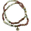 108 Mala Amazonit + Rodonit + Lotos náhrdelník meditační šperk, přírodní kámen, kulička 6 mm