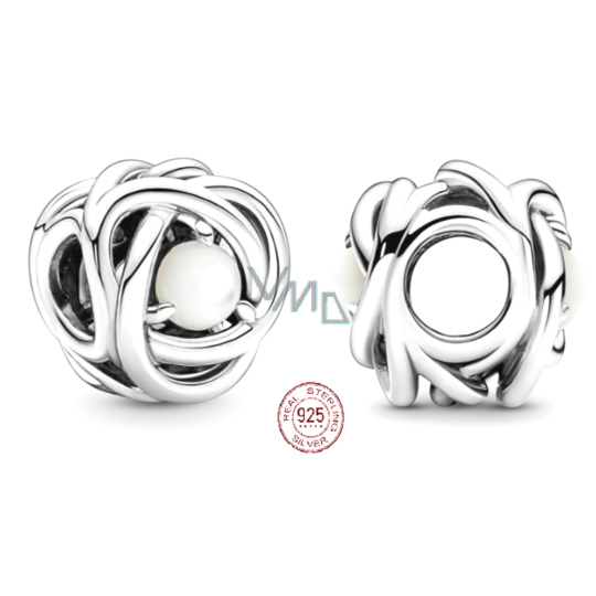 Charm Sterlingové stříbro 925 Nekonečný kruh věčnosti červen, znamení zvěrokruhu, bílý perleťový korálek na náramek Charm Sterlingové stříbro 925 Nekonečný kruh věčnosti červen, znamení zvěrokruhu, bílý perleťový korálek na náramek