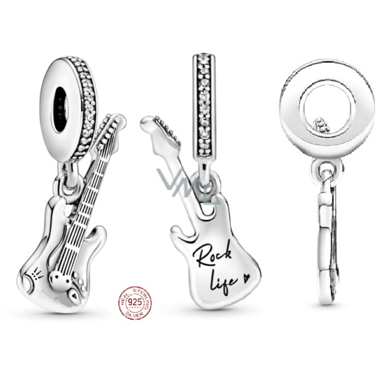 Charm Sterlingové stříbro 925 Elektrická kytara, přívěsek na náramek zájmy