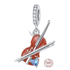Charm Sterlingové stříbro 925 Housle, přívěsek na náramek zájmy