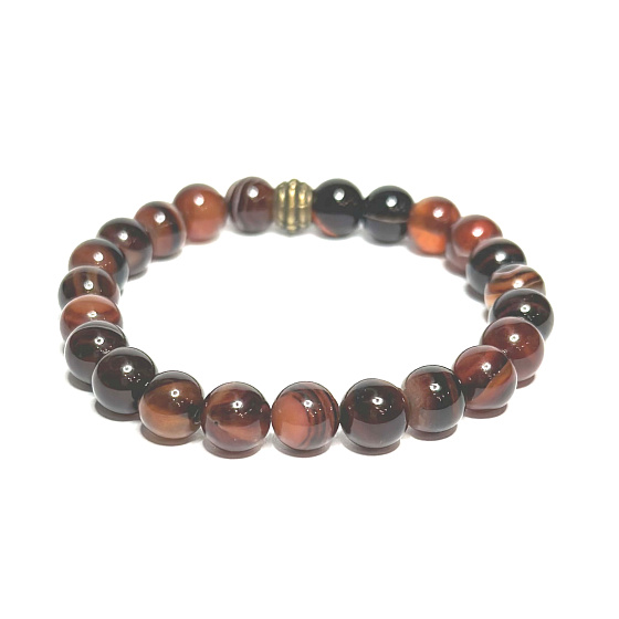 Sardonyx náramek elastický přírodní kámen, kulička 8 mm / 16 - 17 cm, kámen štěstí a životní síly
