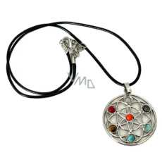 7 čaker přívěsek energetický - symbol Květ života se semenem života přírodní korálky 4 cm + řetízek 45 cm