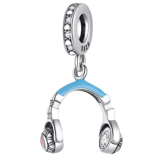 visací přívěsek Sluchátka modrá ze stříbra 925