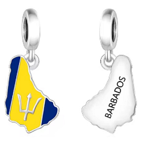 Charm Barbados vlajka - houpající se mapa, přívěsek na náramek cestování