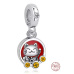 Charm Sterlingové stříbro 925 JJaponsko - Maneki Neko s mincemi, kočky štěstí talisman bohatství a úspěchu, přívěsek na náramek cestování