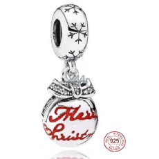 Zawieszka ze srebra 925 Wesołe Święta - bałwan, zawieszka do bransoletki Boże Narodzenie