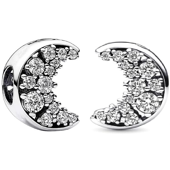 Charm Slunce a půlměsíc s čirou kubickou zirkonií, korálek na náramek vesmír