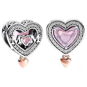 Charm Mamince - děrované srdce Mum, korálek na náramek rodina