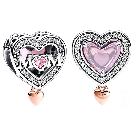 Charm Mamince - děrované srdce Mum, korálek na náramek rodina