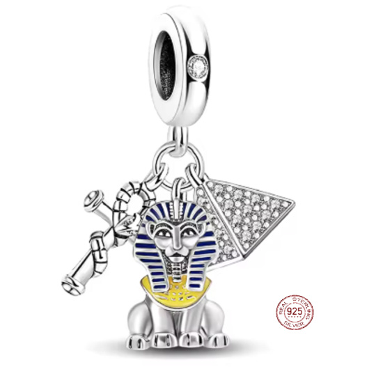 Charm Sterlingové stříbro 925Egypt - starověká mystika, ochrana a síla faraonů, 3v1 přívěsek na náramek cestování